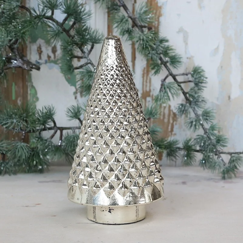 Juletræ i glas / sølv look - H22,5 cm.
