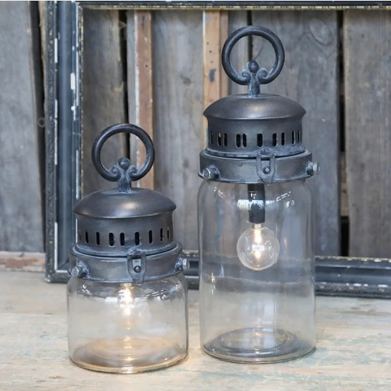 Lanterne i klar glas  m. pære og timer - H22
