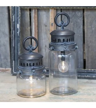 Lanterne i klar glas  m. pære og timer - H22