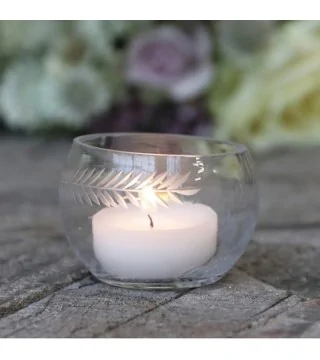 Fyrfadsstage i glas m. dekor