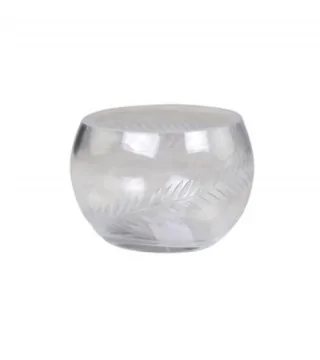 Fyrfadsstage i glas m. dekor