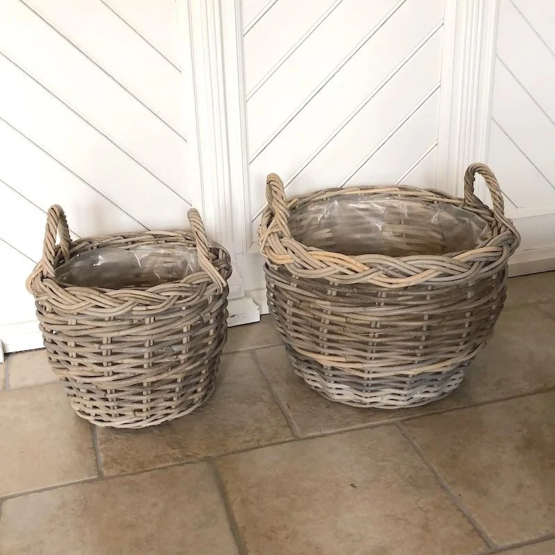 Rund rattan kurv med flettet kant - sæt af 3