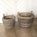 Rund rattan kurv med flettet kant - sæt af 3