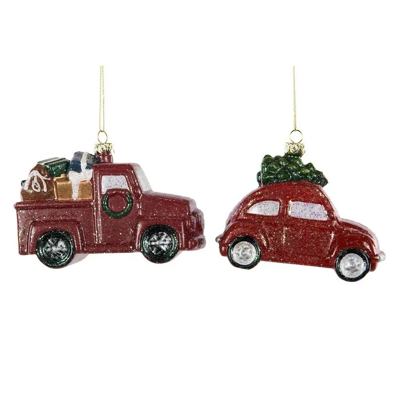 Juleornament bil - sæt a 2 stk.
