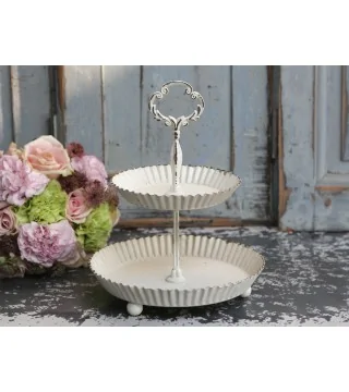 Etagere/opsats med 2 fade antique hvid fra Chic Antique