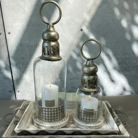 Lanterne i glas m. træbund fra La Vida