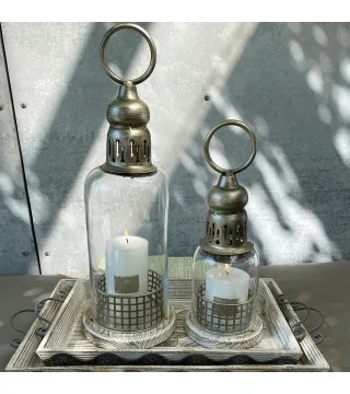 Lanterne i glas m. træbund fra La Vida