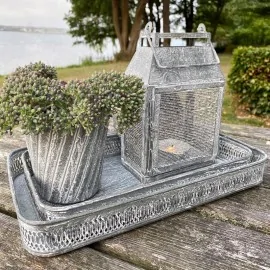 Lanterne i zink look med net - H21,5 cm.