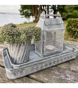 Lanterne i zink look med net - H21,5 cm.