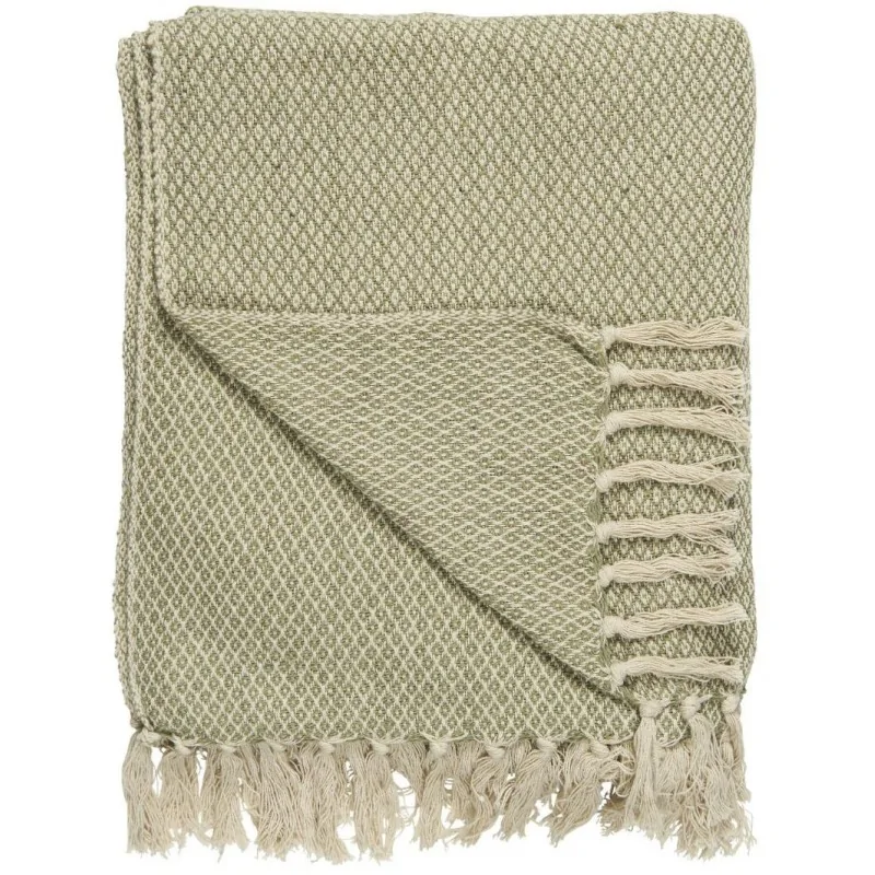 Plaid creme/støvgrønt rudemønster fra Ib Laursen