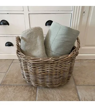 Fletkurv med håndtag - oval kurv i rattan (L46)