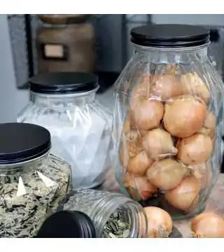 Glaskrukke / opbevaringsglas m. diamantudskæring og låg i metal - 302 cl.