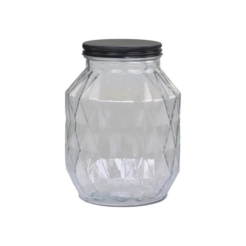 Glaskrukke / opbevaringsglas m. diamantudskæring og låg i metal - 302 cl.