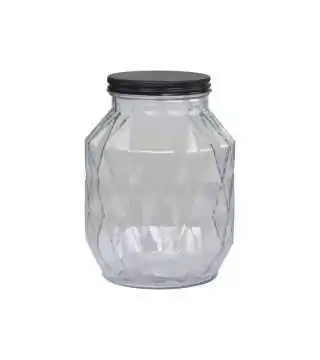 Glaskrukke / opbevaringsglas m. diamantudskæring og låg i metal - 302 cl.