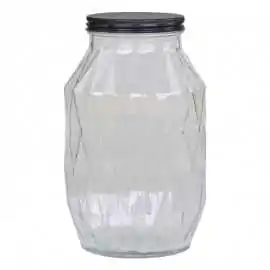 Glaskrukke / opbevaringsglas m. diamantudskæring / låg i metal - 368 cl