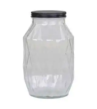 Glaskrukke / opbevaringsglas m. diamantudskæring / låg i metal - 368 cl