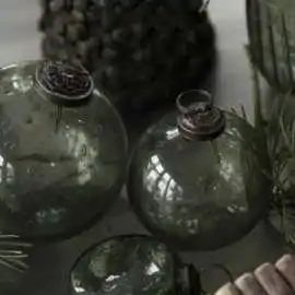 Julekugle pebbled glas - mosgrøn, Stor