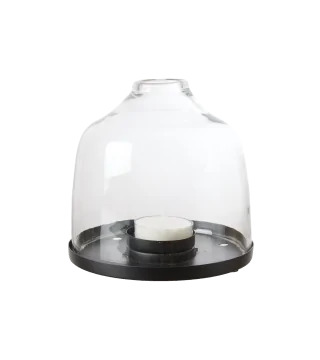 rund lanterne i glas med sort bund