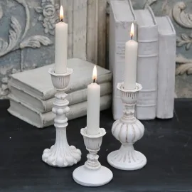 Lysestage i antique creme - 14 cm