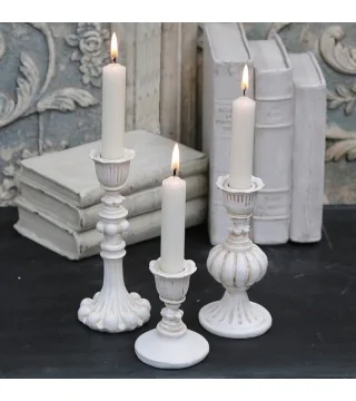 Lysestage i antique creme - 14 cm