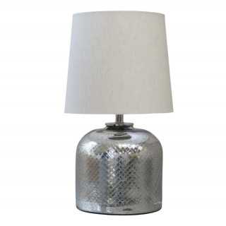 bordlampe i sølv look med hørfarvet skærm