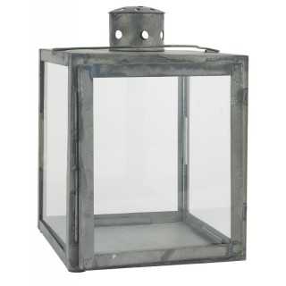 mellemstor lanterne i zink look med glas i siderne