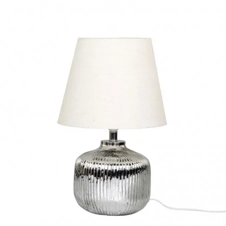 bordlampe i sølv med skærm i hør