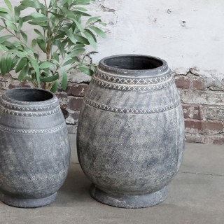 mellemstor vase / krukke i sort og grå