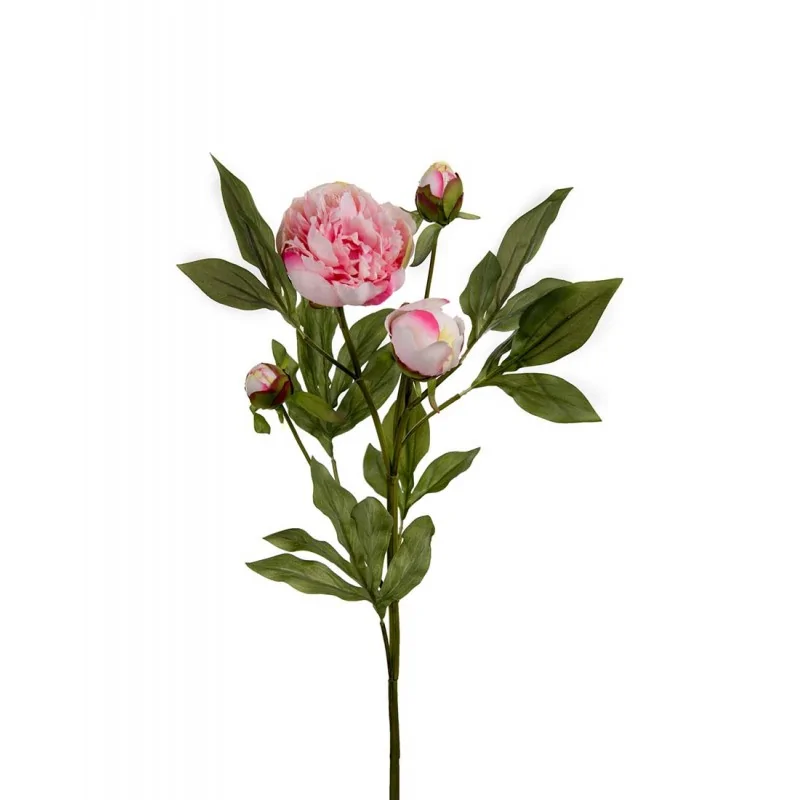 Kunstig pæon i pink med grønne blade