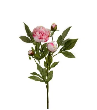 Kunstig pæon i pink med grønne blade