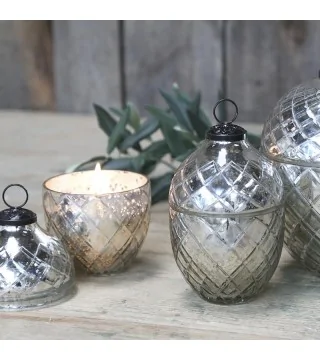 Stearinlys i glas æg - sølv