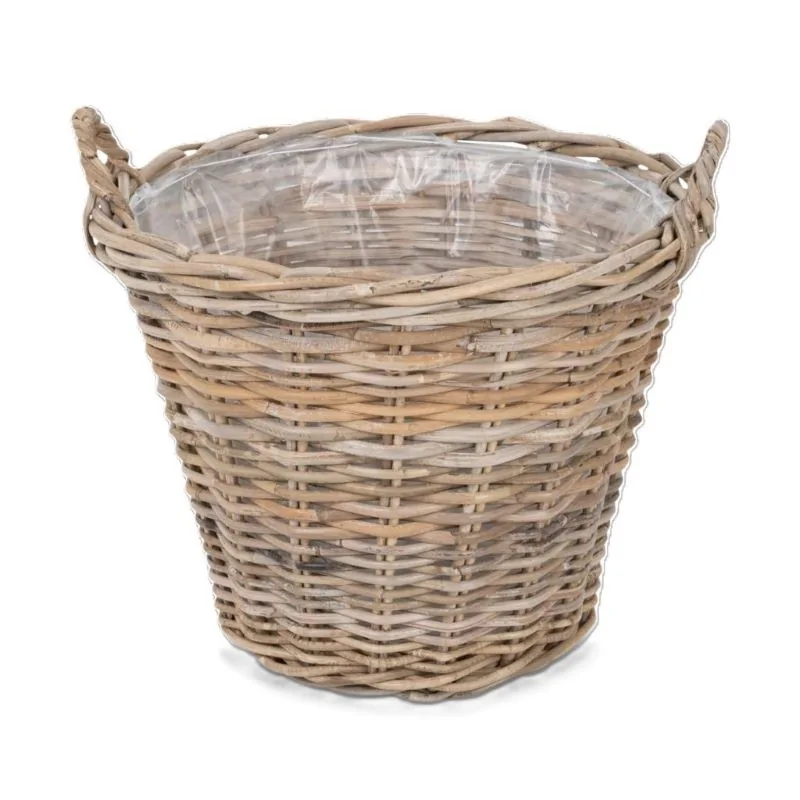 Plantekurv i rattan m. plast. Ø42cm
