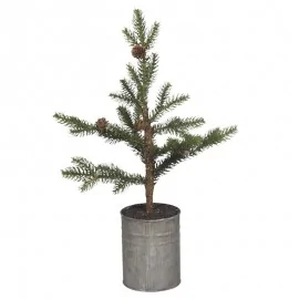 Grantræ med kogler i zinkpotte - H48 cm