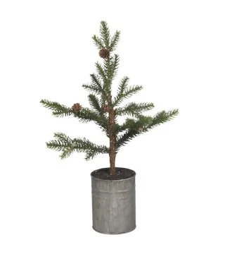 Grantræ med kogler i zinkpotte - H48 cm