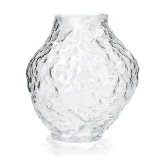 Klar glasvase med organisk bølgende struktur – dekorativ vase til blomster og grene.