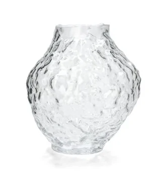 Klar glasvase med organisk bølgende struktur – dekorativ vase til blomster og grene.