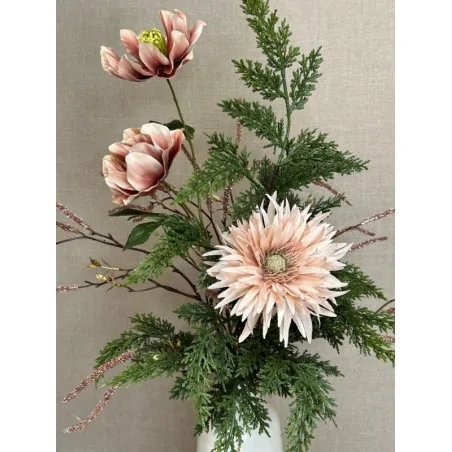 Kunstig gerbera i rosa med gulddetaljer, 63 cm – elegant kunstig blomst til vase og buketter.