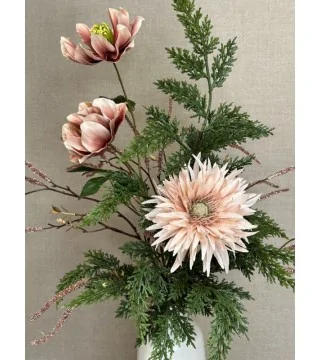 Kunstig gerbera i rosa med gulddetaljer, 63 cm – elegant kunstig blomst til vase og buketter.