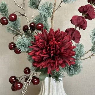 Kunstig chrysanthemum i bordeaux, 68 cm – fyldig kunstig blomst til vase og buketter.
