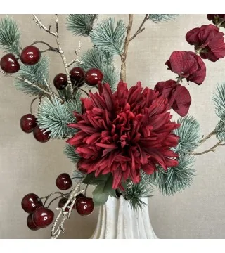 Kunstig chrysanthemum i bordeaux, 68 cm – fyldig kunstig blomst til vase og buketter.