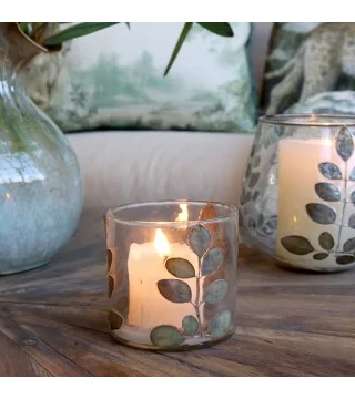 hurricane lysestage i glas med blomster