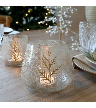 urricane i glas med dekoration af tørrede grene 14 x 13 cm