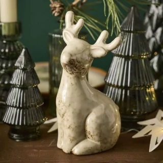 Rensdyr keramik 15x9 cm Creme