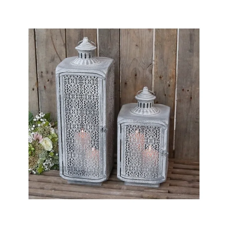 Lanterne i zink med flot mønster - H60cm.