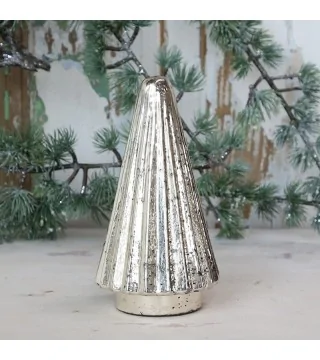 Juletræ i glas / sølv look - H18 cm.